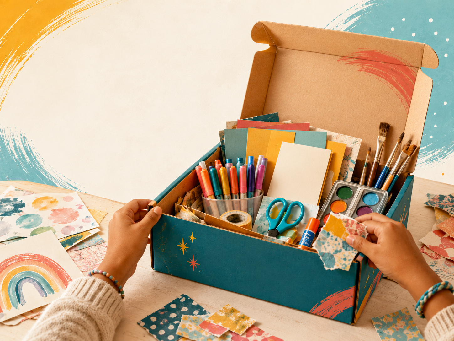 A packed Spark Box filled with school supplies and creative tools.