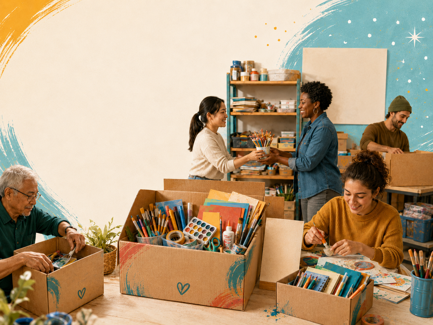 Volunteers sorting donated materials for the Spark Supply Network.
